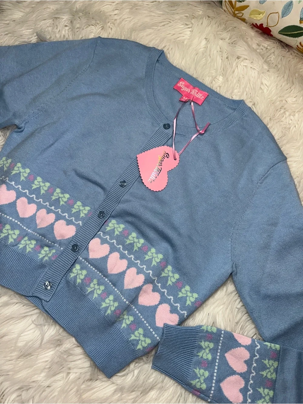 Dolls Kill • Sugar Thrillz Passion For You Intarsia Cute Pastel Cardigan Sweater
